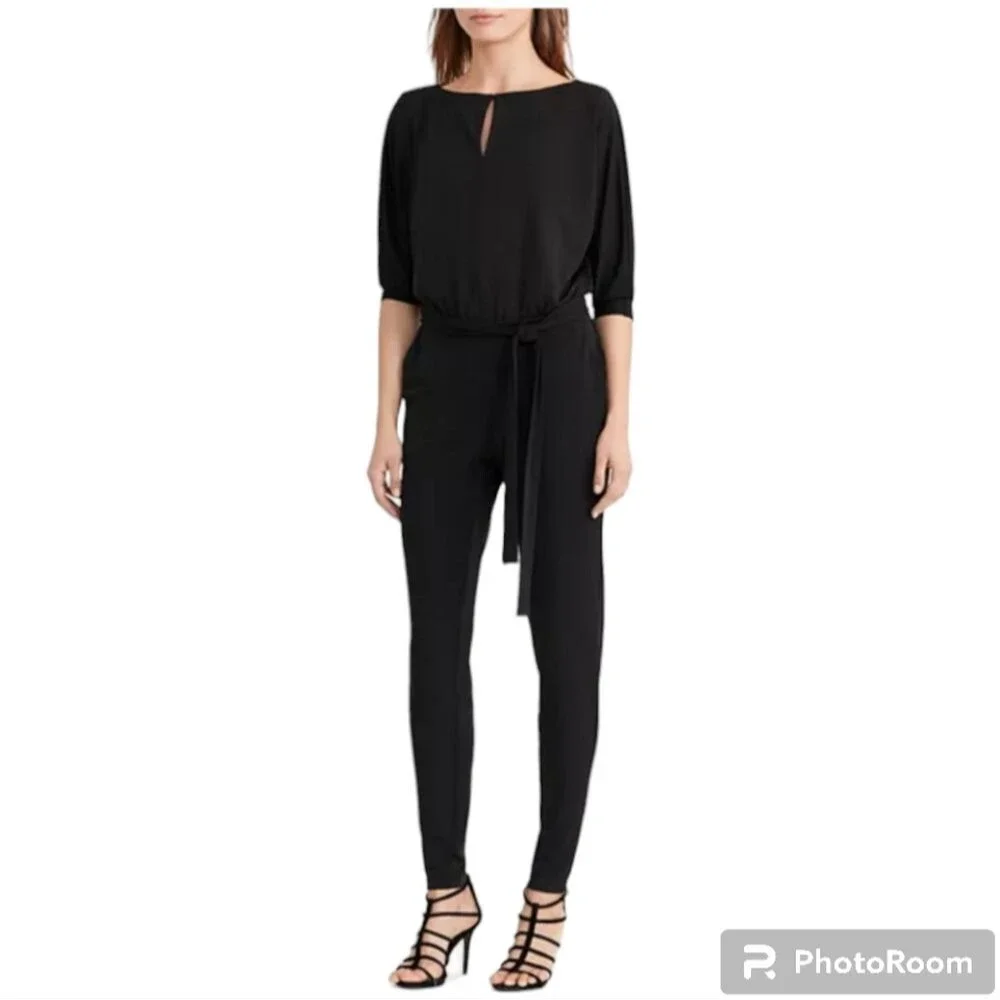 Lauren Ralph Lauren Keyhole Belted Jumpsuit In Black Womens Size Small